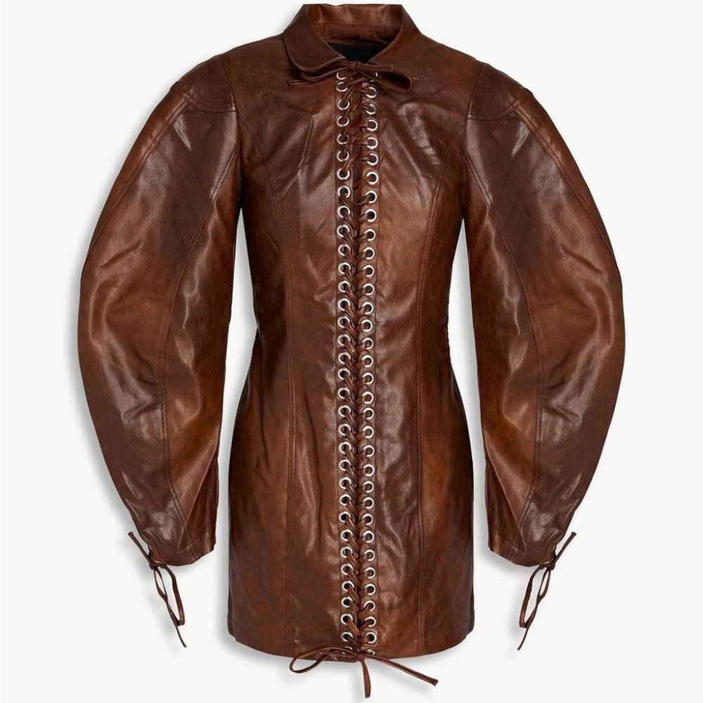 ROTATE BIRGER CHRISTENSEN Lace-up distressed faux leather mini dress
